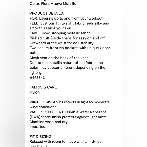 New-Athleta-XS-mauve metallic-Allison Felix. Legend, Luxe track pants. - Picture 16 of 16